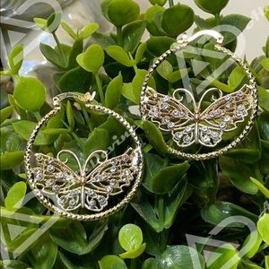Multi-Color Butterfly Hoop Earrings (gold plated)
